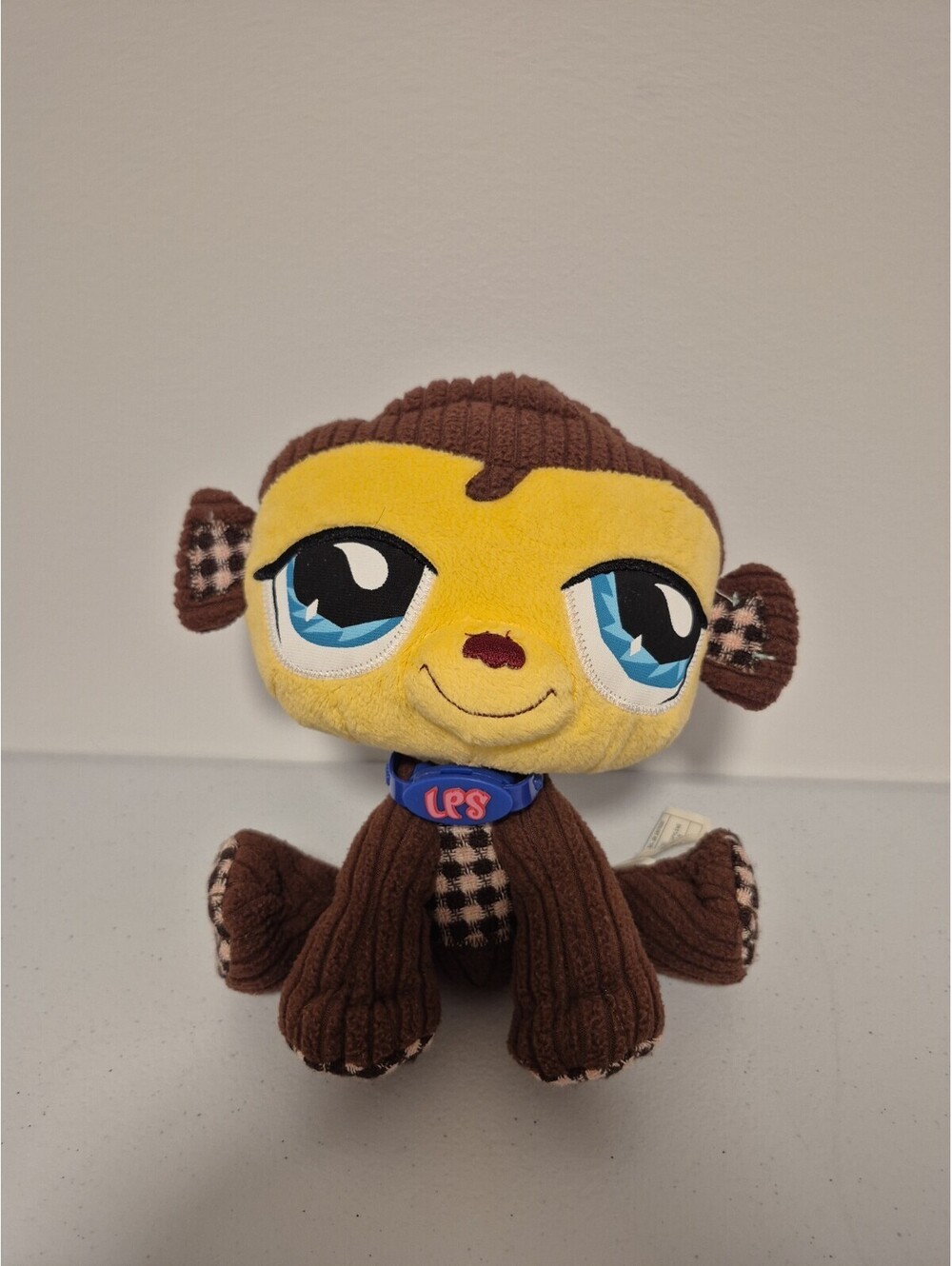 2007 Hasbro Littlest Pet Shop Monkey Brown & Plaid Plush 9" Stuffed Animal LPS